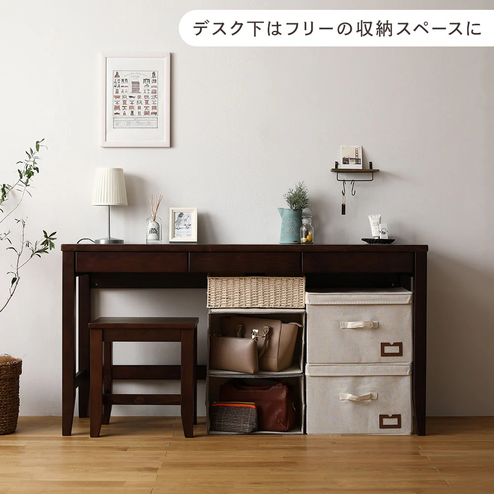 天然木 デスクセット（デスク＋スツール2脚) 幅140×奥行45cm ホワイト - Image 17