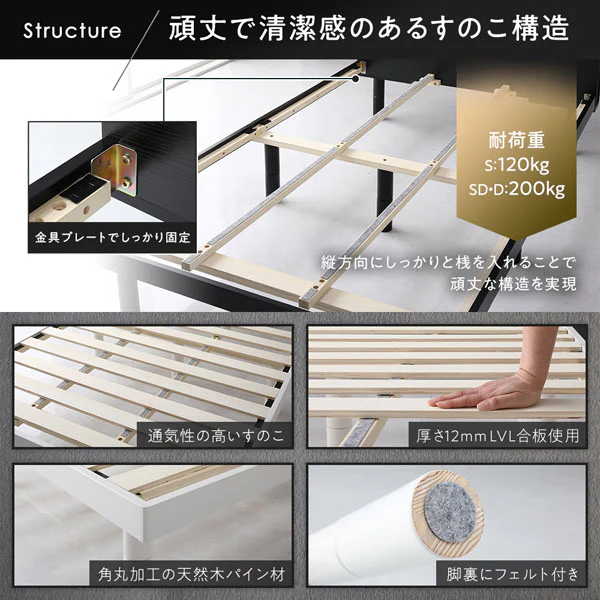 高さ調整可能 パイン材 すのこベッド『Aerus アエラス』 ホワイト - Image 12
