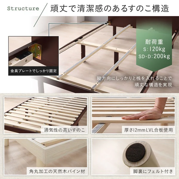 高さ調整可能 パイン材 すのこベッド『Aerus アエラス』 ブラウン - Image 11