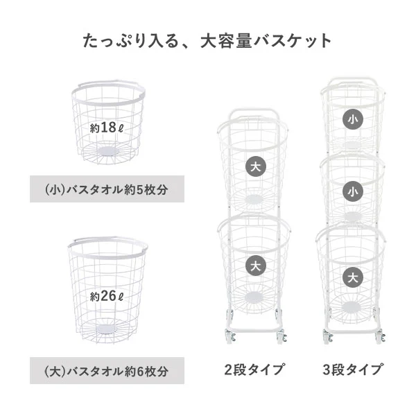 ランドリーバスケット ワゴン ラウンドタイプ 2段 キャメルブラウン - Image 7
