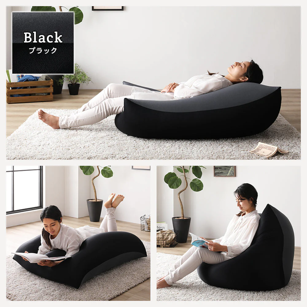日本製 特大ビーズクッション ブラック×ライトグレー - Image 5