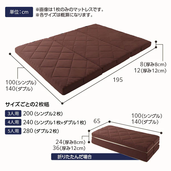 ファミリータイプ マットレス 3つ折り 8cm厚 グレー - Image 10