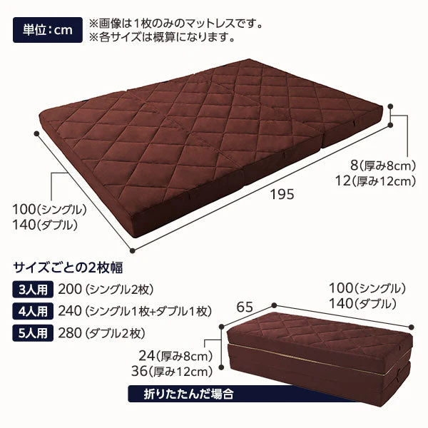 ファミリータイプ マットレス 3つ折り 12cm厚 ブラウン - Image 12