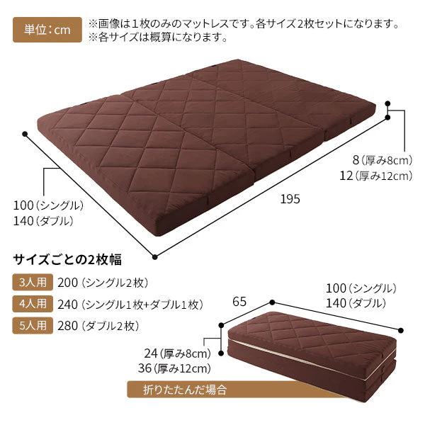 ファミリータイプ マットレス 3つ折り ワイドキング 8cm厚 グレー - Image 10