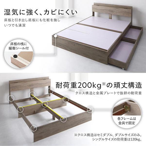 引き出し収納付きベッド 『Serest セレスト』 シャビーオーク - Image 17