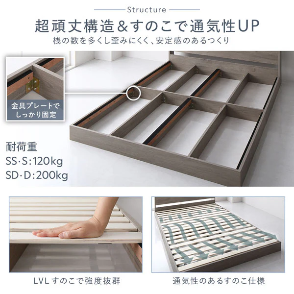 LED照明＆棚付きローベッド 『Aperty アペルティ』 シャビーオーク - Image 16