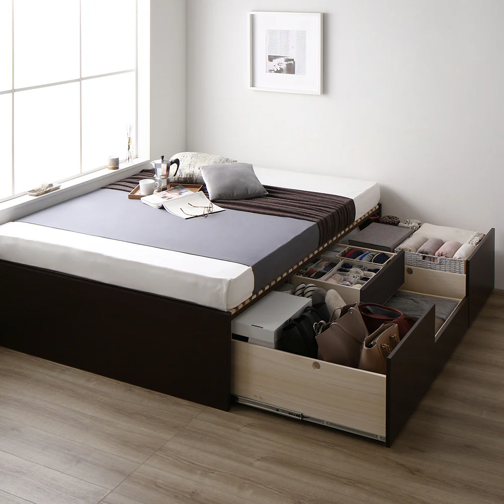 【お客様組み立て】日本製 引出しタイプを選べる すのこ チェストベッド（ヘッドレス） ホワイト - Image 20