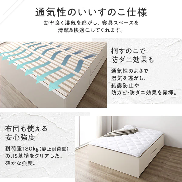 【組立設置サービス付き】日本製 引出しタイプを選べる すのこ チェストベッド（ヘッドレス） ホワイト - Image 7