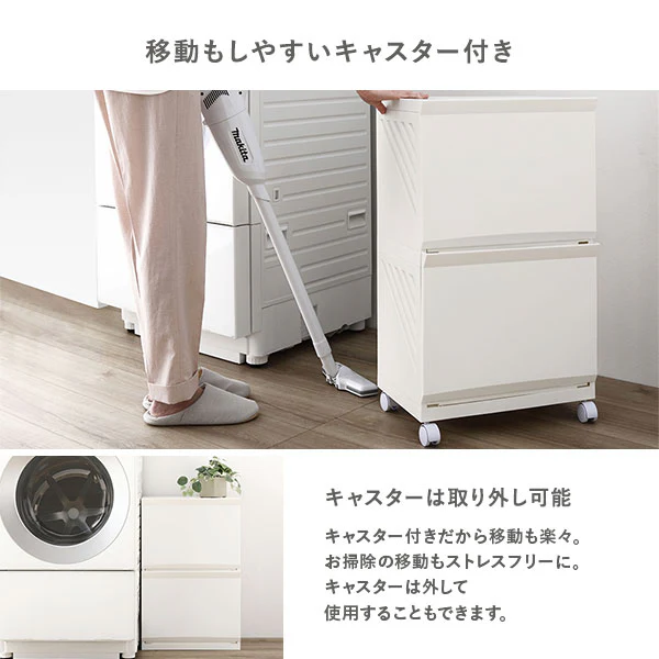 隠せる・分別できる ランドリーラック 収納ボックス ワイド3段 アイボリー - Image 11