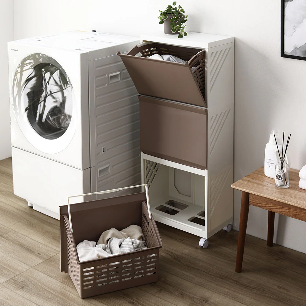 隠せる・分別できる ランドリーラック 収納ボックス スリム3段 アイボリー - Image 41