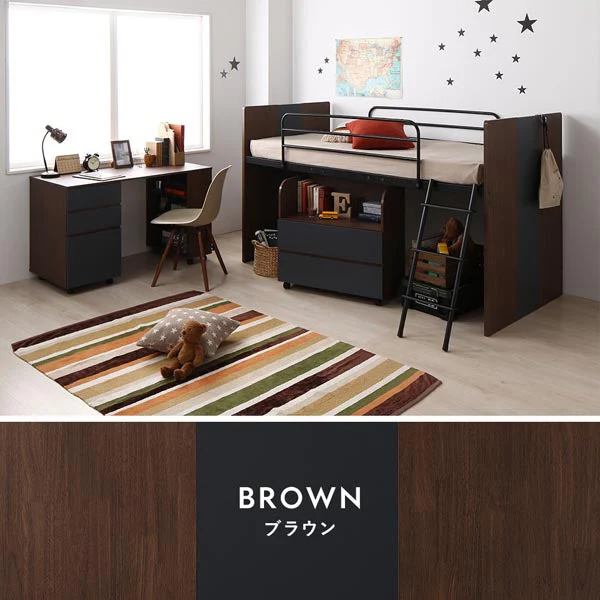 デスク・ワゴン付き コンパクトロフトベッド グレー - Image 17