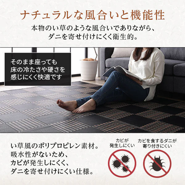 洗える い草調 ラグマット 日本製 江戸間8畳(約348×352cm) ブラック - Image 9