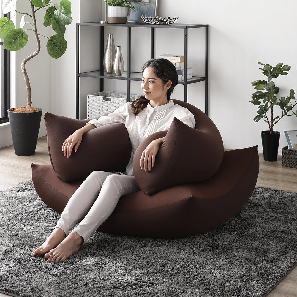 日本製 ビーズクッション 特大＆抱き枕 セット カーキ×ブラウン - Image 2
