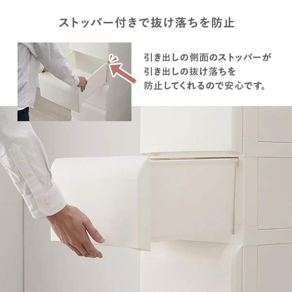 ホコリが入りにくいチェスト プラスチック製 日本製 ワイド・5段 アイボリー - Image 10