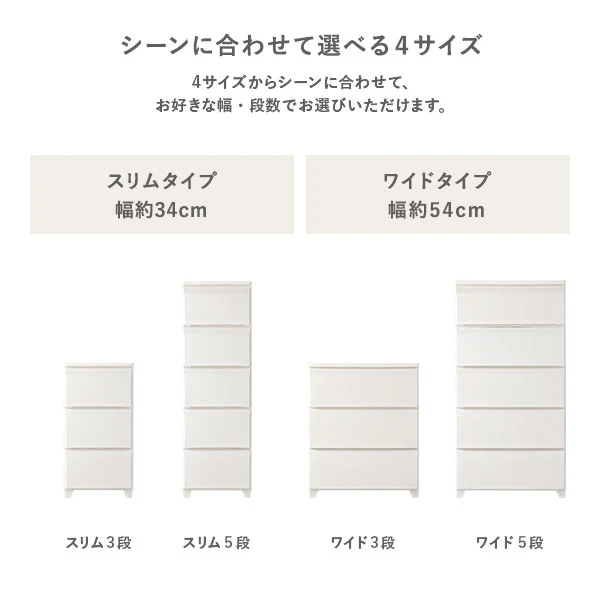 ホコリが入りにくいチェスト プラスチック製 日本製 ワイド・5段 アイボリー - Image 16