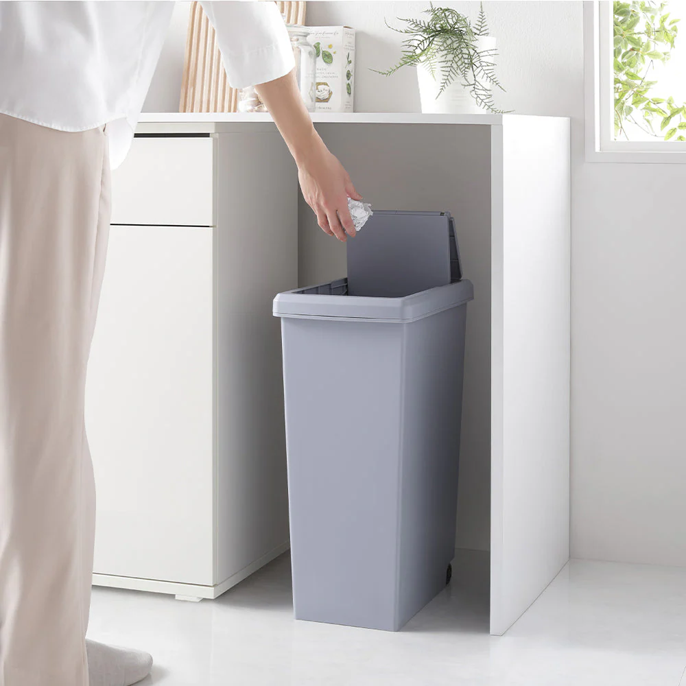 【日本製】サイズが選べる 棚下にも収納できる スライドオープン式 ごみ箱 30L ブラック 単品 - Image 22