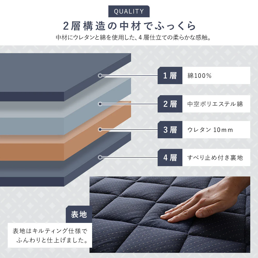 先染め こたつ敷き布団ラグ （デニム/つむぎ/刺子） 約190×240cm カーキ - Image 11