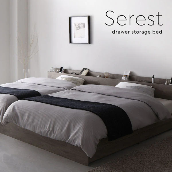 引き出し収納付きベッド 『Serest セレスト』 2台セット ヴィンテージブラウン - Image 10