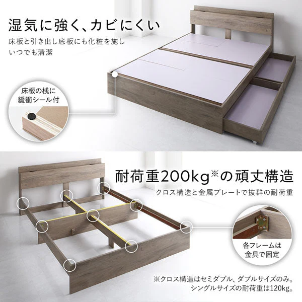 引き出し収納付きベッド 『Serest セレスト』 2台セット ヴィンテージブラウン - Image 19