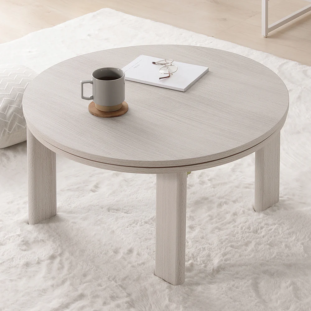 小さな円形こたつテーブル単品（68cm) 折りたたみ式 リバーシブル天板 ライトブラウン - Image 20