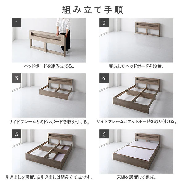 ホテルスタイルベッド LED照明・引き出し収納付き『Rizon ライゾン』グレージュ - Image 15