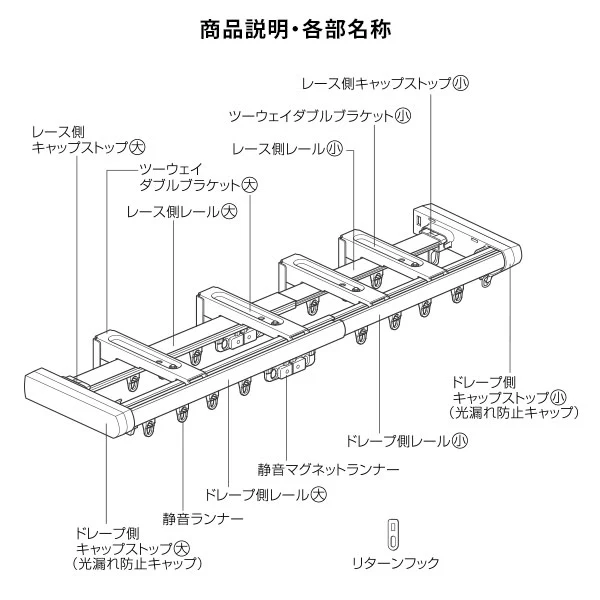 伸縮 カーテンレール リネア リターン仕様 木目ホワイト - Image 14