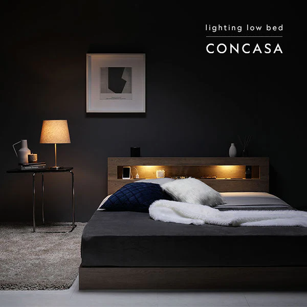 ホテルスタイル ローベッド LED照明＆棚付き『CONCASA コンカーサ』ブラック - Image 10