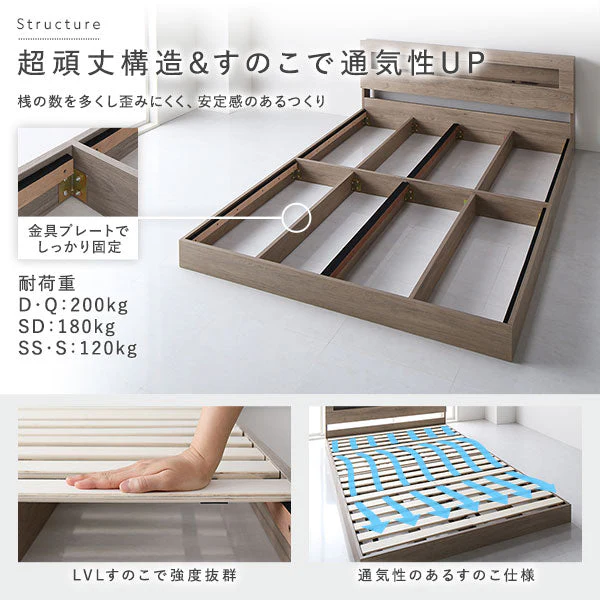ホテルスタイル ローベッド LED照明＆棚付き『CONCASA コンカーサ』ナチュラル - Image 13