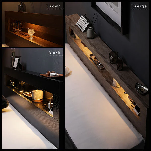 ホテルスタイル ローベッド LED照明＆棚付き『CONCASA コンカーサ』ナチュラル - Image 17