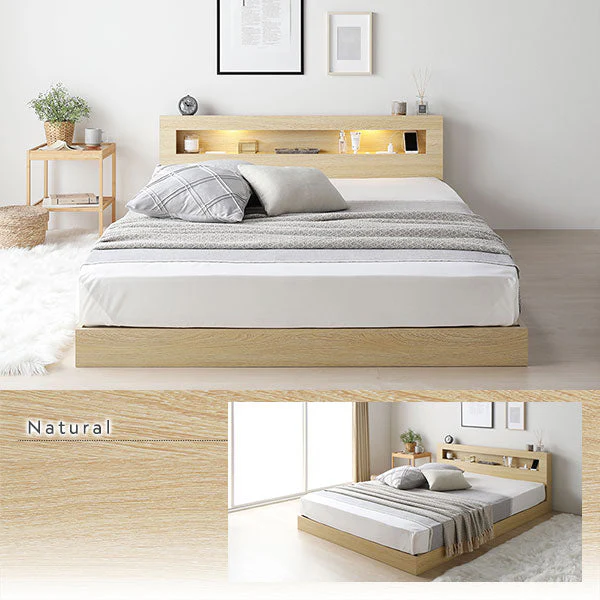 ホテルスタイル ローベッド LED照明＆棚付き『CONCASA コンカーサ』グレージュ - Image 6