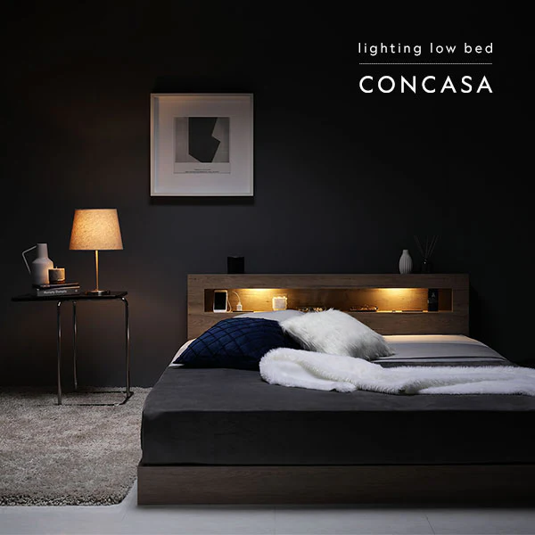 ホテルスタイル ローベッド LED照明＆棚付き『CONCASA コンカーサ』シャビーオーク - Image 10