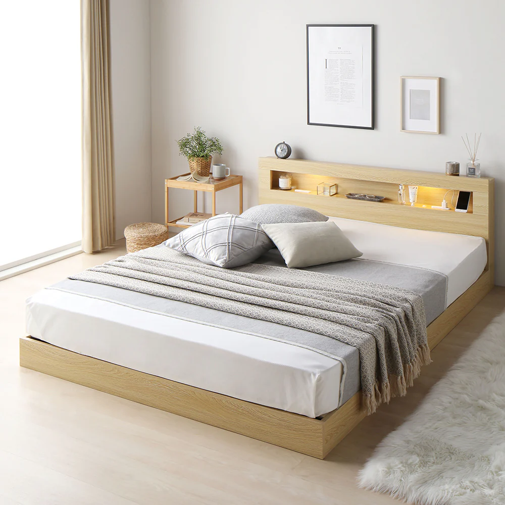 ホテルスタイル ローベッド LED照明＆棚付き『CONCASA コンカーサ』シャビーオーク - Image 41