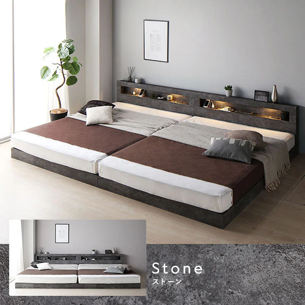 ホテルスタイル 連結ローベッド LED照明＆棚付き『CONCASA コンカーサ』ヴィンテージブラウン - Image 8