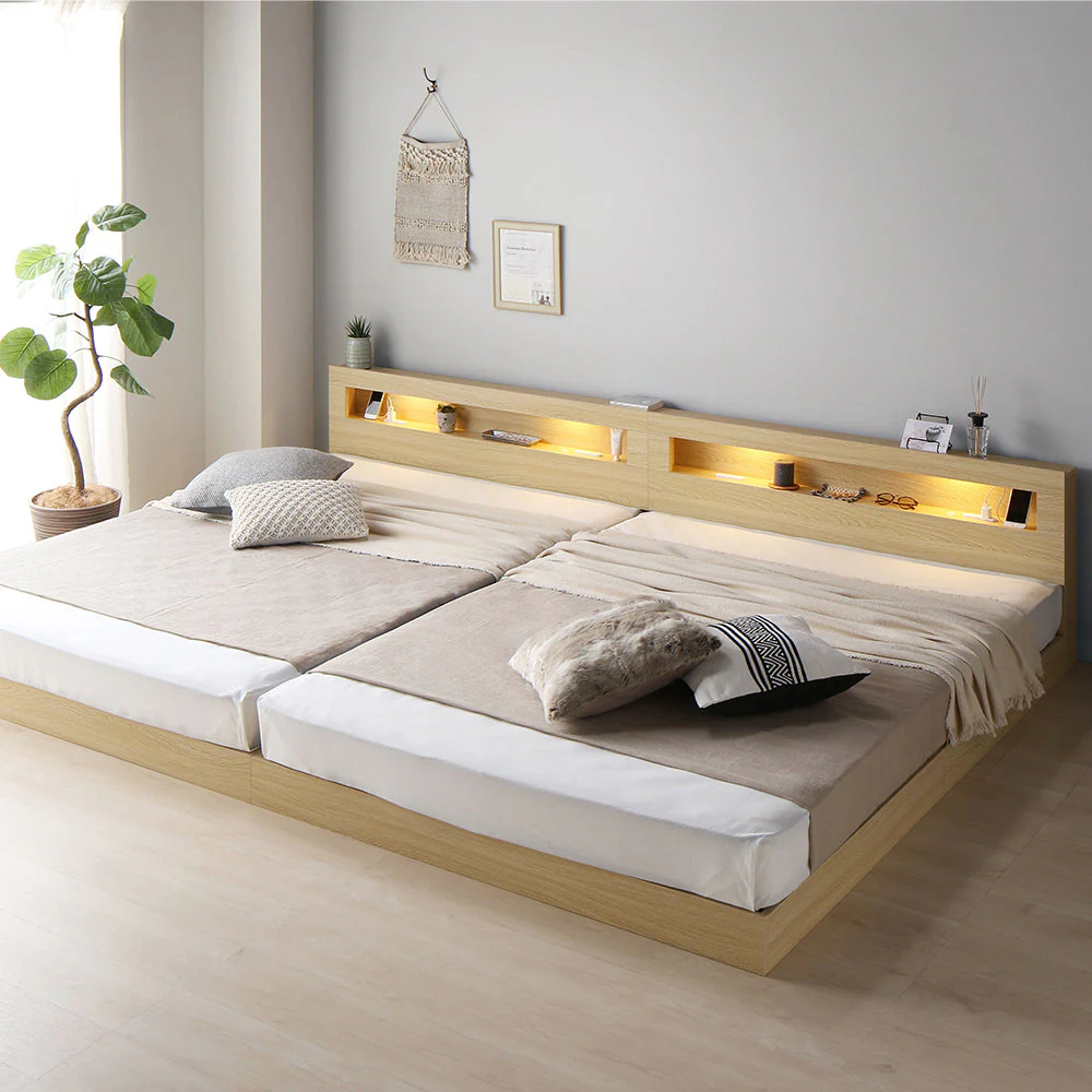 ホテルスタイル 連結ローベッド LED照明＆棚付き『CONCASA コンカーサ』グレージュ - Image 41