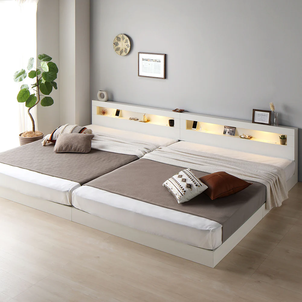 ホテルスタイル 連結ローベッド LED照明＆棚付き『CONCASA コンカーサ』シャビーオーク - Image 41