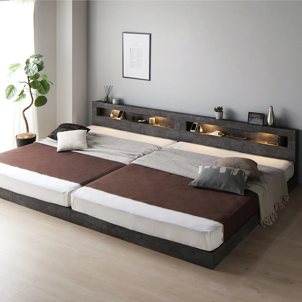 ホテルスタイル 連結ローベッド LED照明＆棚付き『CONCASA コンカーサ』シャビーオーク - Image 44