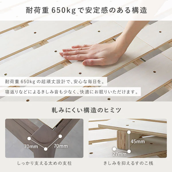 コンセント 棚付き 頑丈すのこベッド 連結サイズ 耐荷重650kg『Forteo フォルテオ』 ホワイト - Image 6