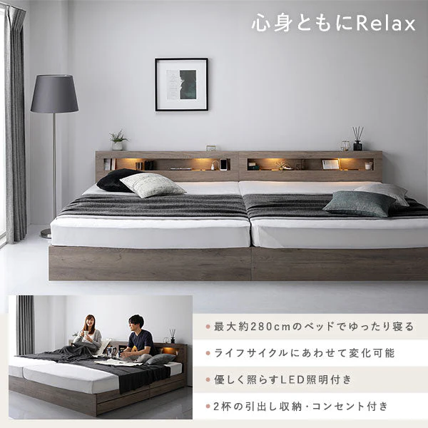 ホテルスタイルベッド LED照明・引き出し収納付き 2台セット『Rizon ライゾン』ヴィンテージブラウン - Image 3