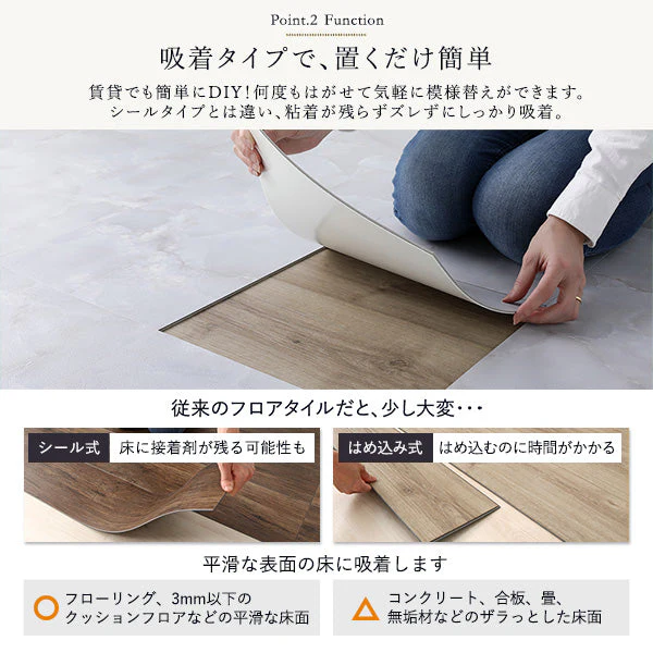 ストーン調フロアタイル 接着不要［約30.5×30.5×0.3cm］ 6畳 アッシュグレー - Image 9