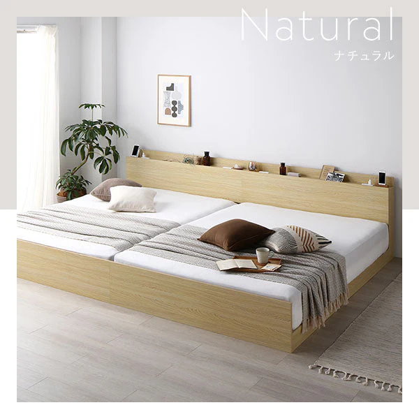 コンセント 棚付き 高さ調整すのこベッド 『Asteria アステリア』 連結サイズ グレージュ - Image 4