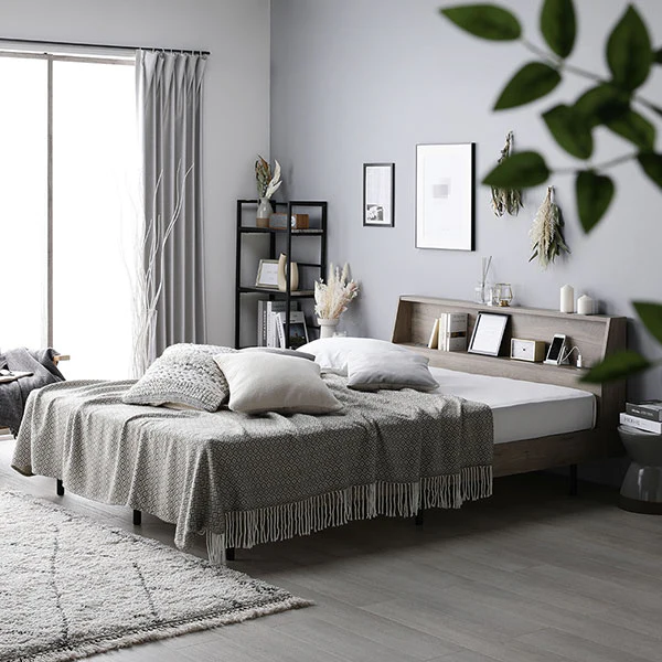 棚付きすのこベッド 『FICUS フィカス』脚付き コンセント付き  グレージュ - Image 16