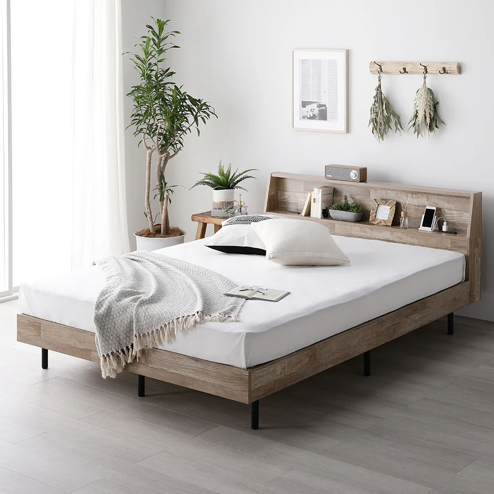 棚付きすのこベッド 『FICUS フィカス』脚付き コンセント付き  グレージュ - Image 38