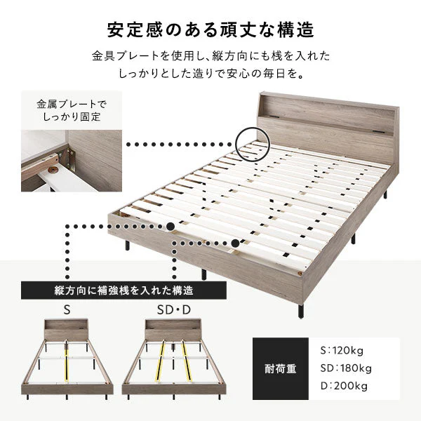 棚付きすのこベッド 『FICUS フィカス』脚付き コンセント付き ヴィンテージナチュラル - Image 14