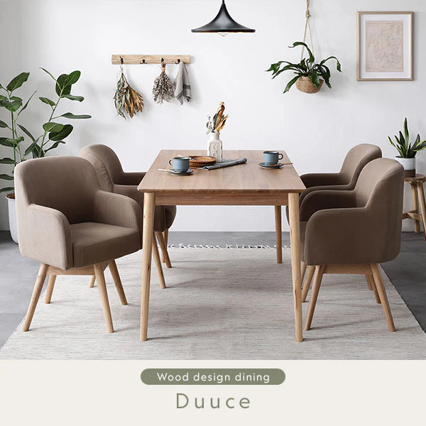 天然木ダイニング（幅140cm）『Duuce デュース』 5点セット キャメル - Image 3