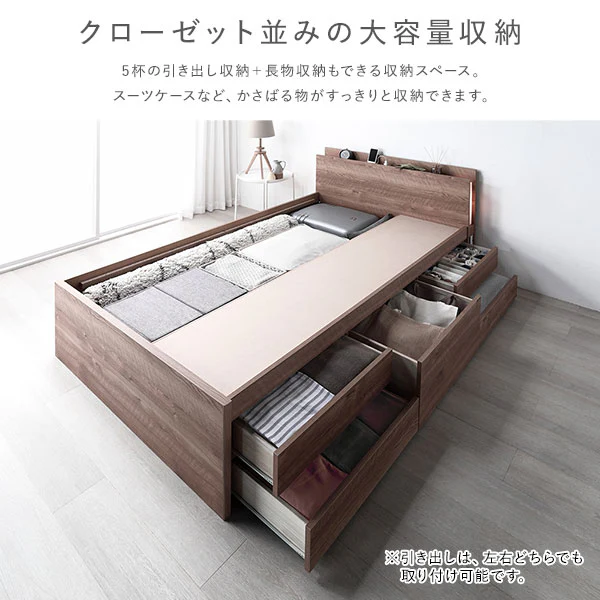【組立設置サービス付き】日本製 引き出し5杯大容量ベッド すのこタイプ（照明付き）ホワイト - Image 11