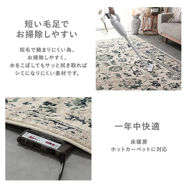 エジプト製 オリエンタル柄 ウィルトン織ラグ【約200×250cm】 アイボリー - Image 12