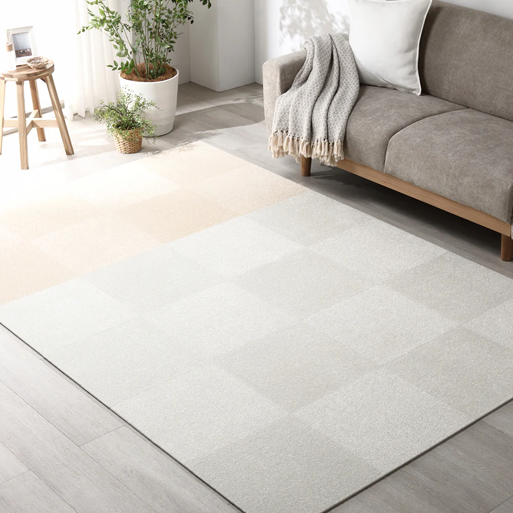 日本製 置くだけでズレない 洗える北欧調タイルカーペット ラグ用セット 約160×160cm(16枚セット) オフホワイト×ペールブルー - Image 32