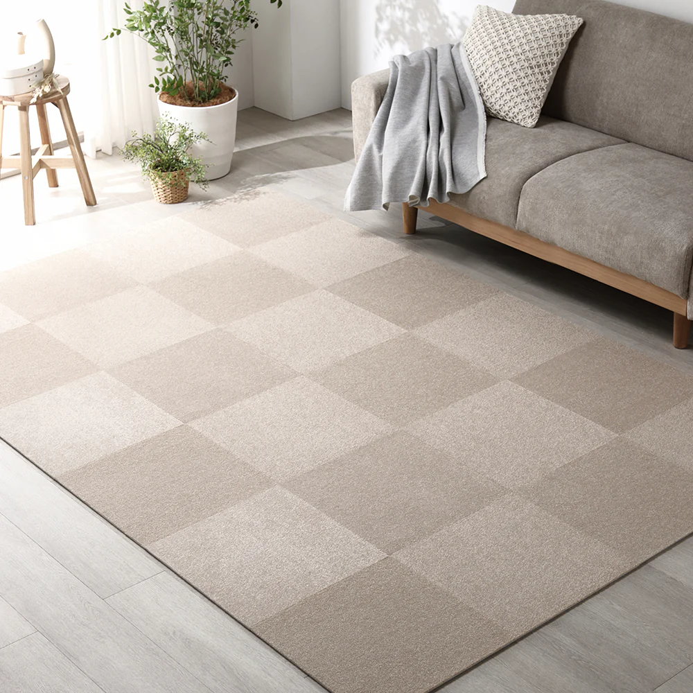 日本製 置くだけでズレない 洗える北欧調タイルカーペット ラグ用セット 約160×160cm(16枚セット) オフホワイト×ペールブルー - Image 37