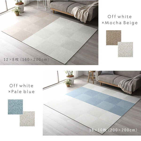 日本製 置くだけでズレない 洗える北欧調タイルカーペット ラグ用セット 約160×160cm(16枚セット) オフホワイト×ペールブルー - Image 8