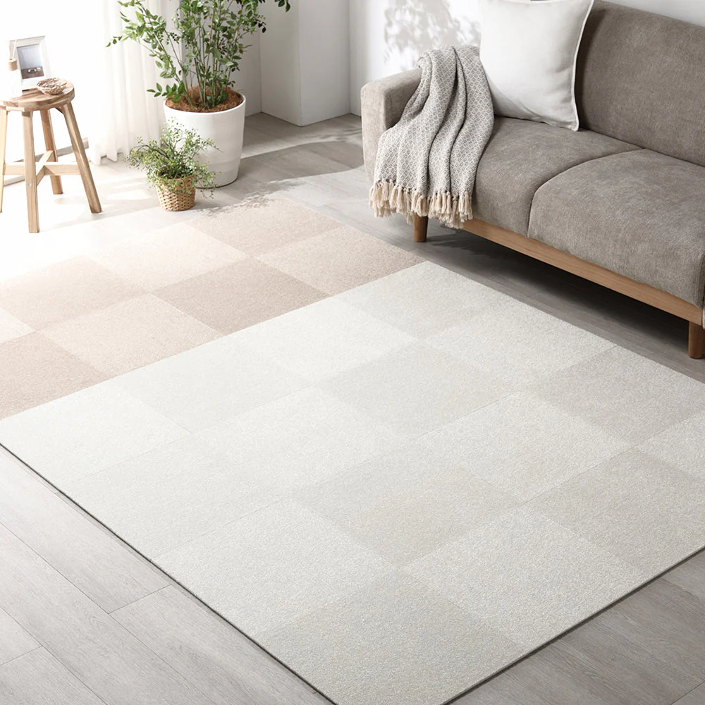 日本製 置くだけでズレない 洗える北欧調タイルカーペット ラグ用セット 約160×200cm(20枚セット) ベージュ - Image 32